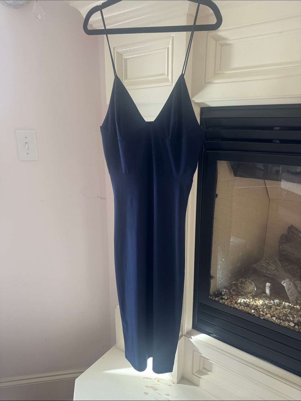 Club L London Navy Stretch Elastane Slip Midi Dress with Spaghetti Straps